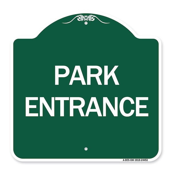 Signmission Designer Series Sign-Park Entrance, Green & White Aluminum Architectural Sign, 18" H, GW-1818-24453 A-DES-GW-1818-24453 - main
